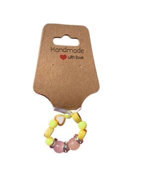 Pink & Yellow Heart Beaded Ring Handmade